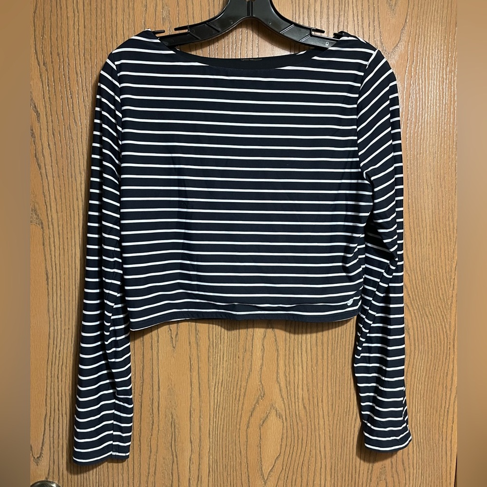 Navy and White Striped Crop Top with Open Back